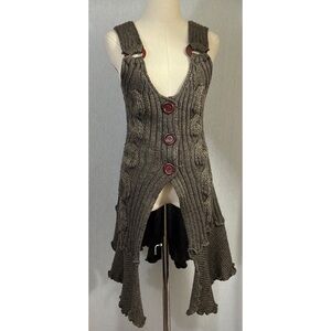 John Fashion brown knit long asymmetrical sweater vest Y2K